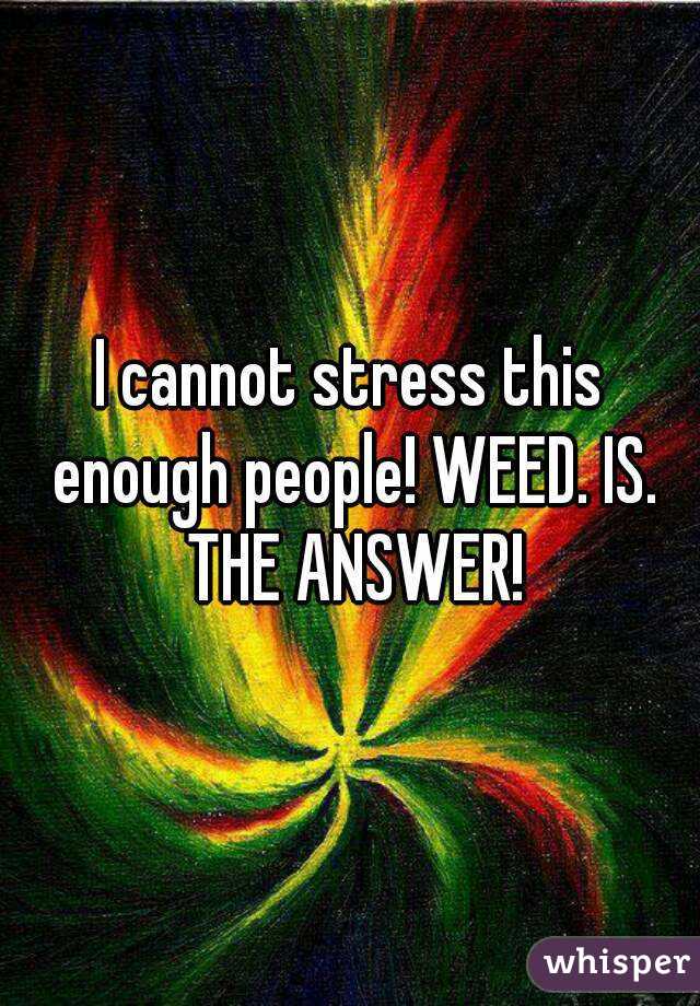 I cannot stress this enough people! WEED. IS. THE ANSWER!