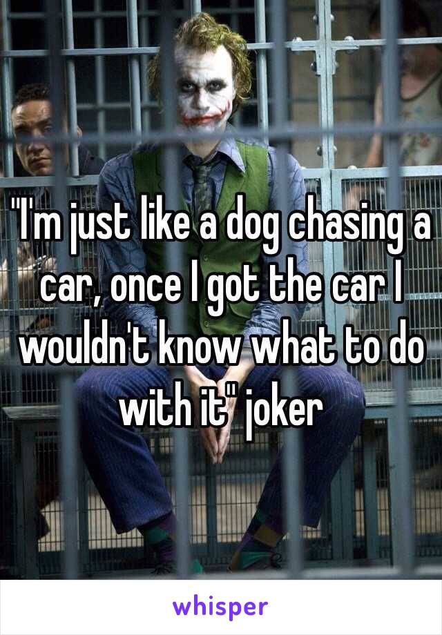 "I'm just like a dog chasing a car, once I got the car I wouldn't know what to do with it" joker