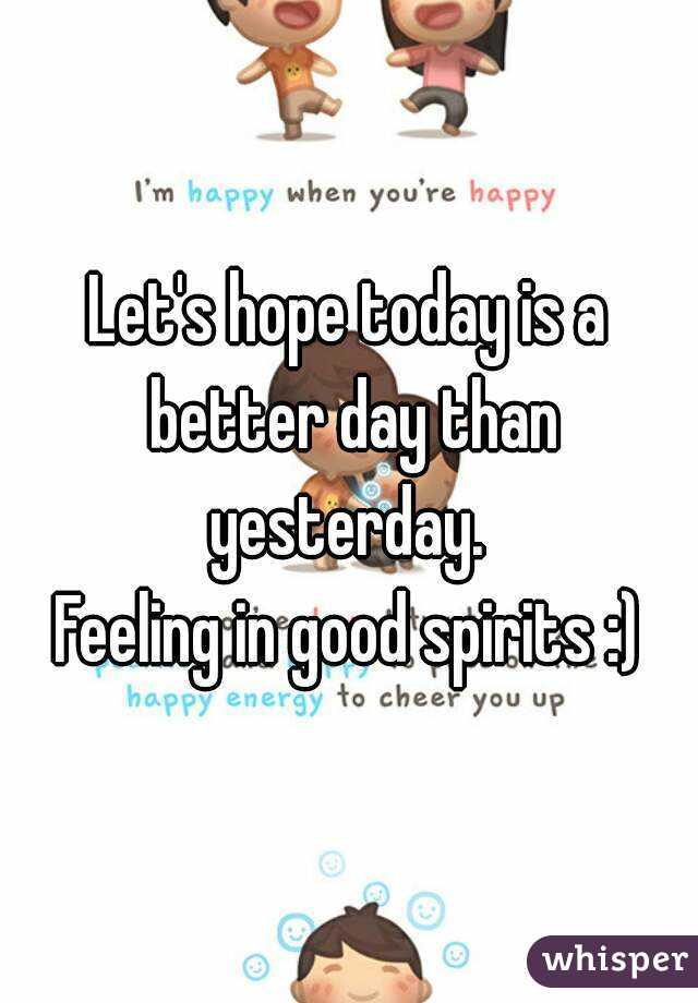 Let's hope today is a better day than yesterday. 
Feeling in good spirits :)