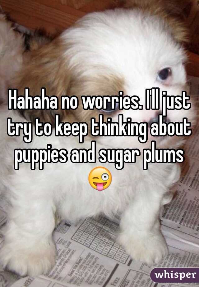 Hahaha no worries. I'll just try to keep thinking about puppies and sugar plums 😜