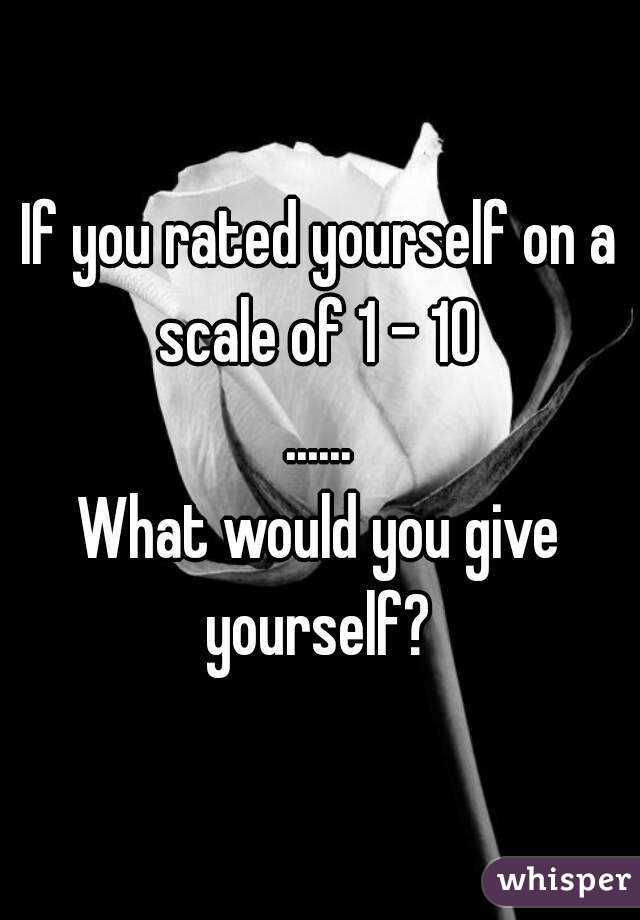 If you rated yourself on a scale of 1 - 10 
......
What would you give yourself? 