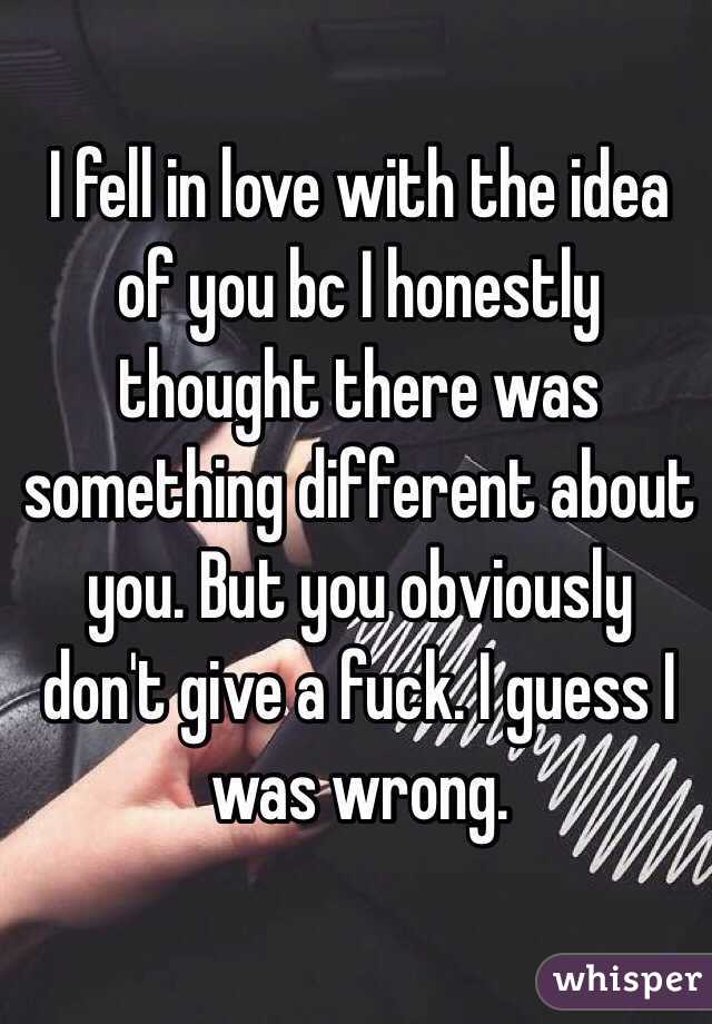 I fell in love with the idea of you bc I honestly thought there was something different about you. But you obviously don't give a fuck. I guess I was wrong. 