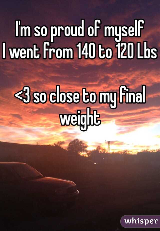 I'm so proud of myself 
I went from 140 to 120 Lbs

<3 so close to my final weight 