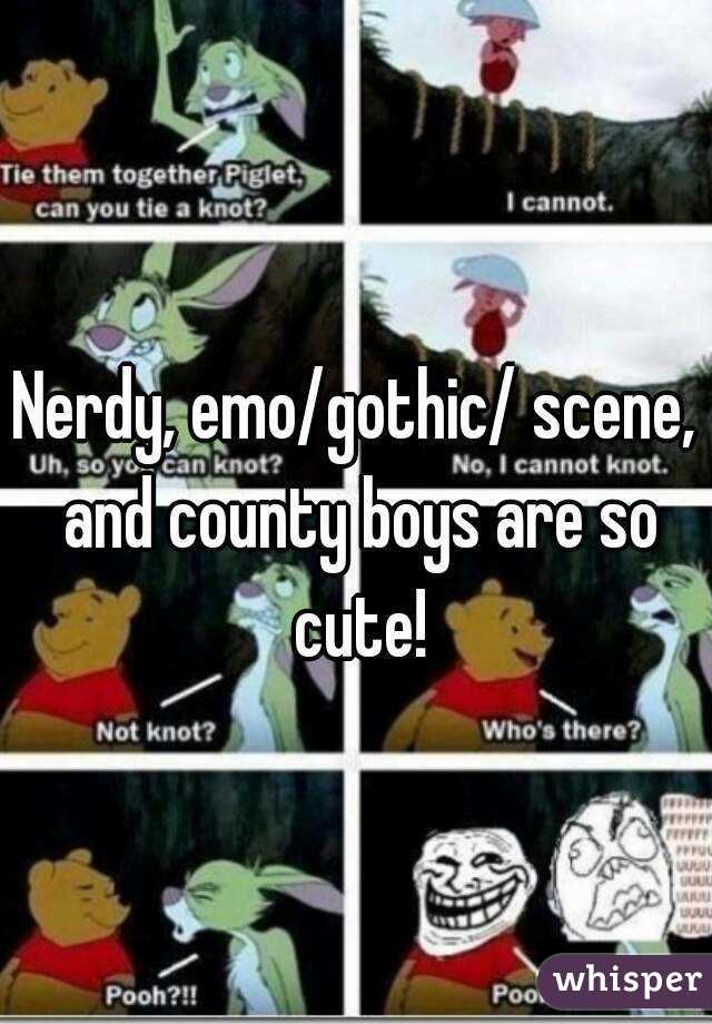 Nerdy, emo/gothic/ scene, and county boys are so cute!