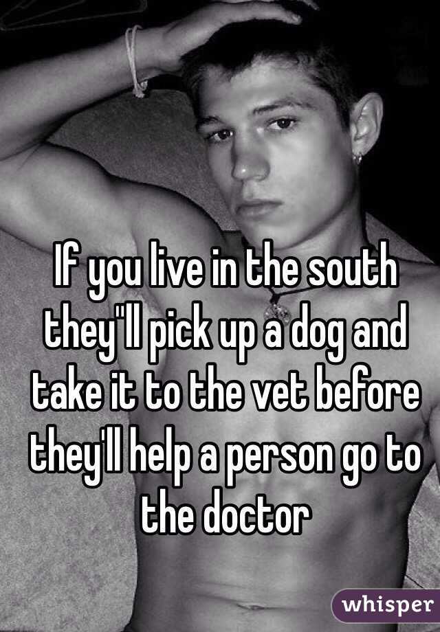 If you live in the south they"ll pick up a dog and take it to the vet before they'll help a person go to the doctor