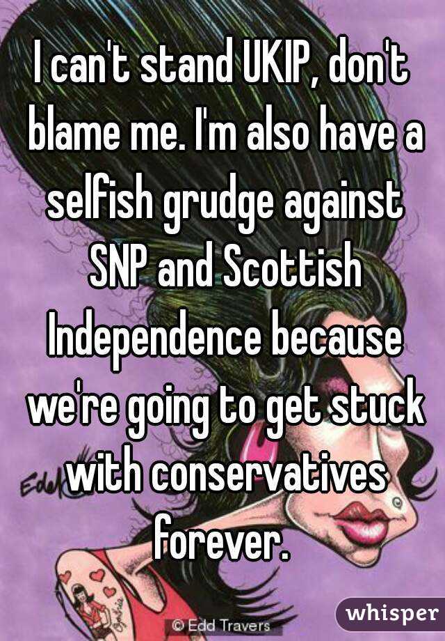 I can't stand UKIP, don't blame me. I'm also have a selfish grudge against SNP and Scottish Independence because we're going to get stuck with conservatives forever. 