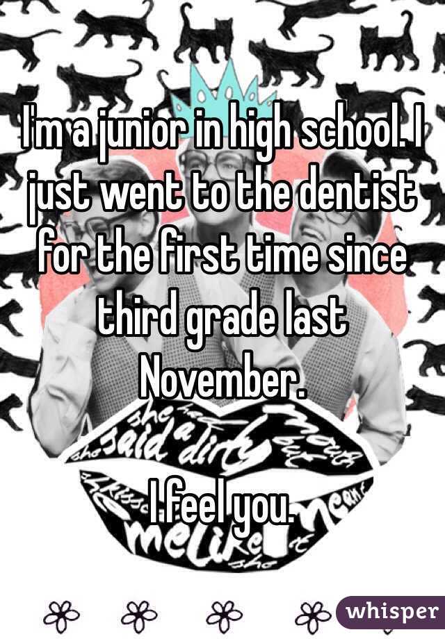 I'm a junior in high school. I just went to the dentist for the first time since third grade last November.

I feel you.