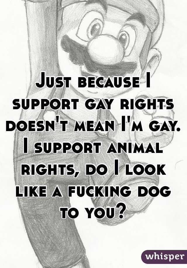 Just because I support gay rights doesn't mean I'm gay. I support animal rights, do I look like a fucking dog to you?