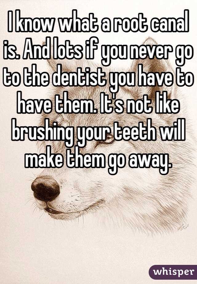 I know what a root canal is. And lots if you never go to the dentist you have to have them. It's not like brushing your teeth will make them go away. 