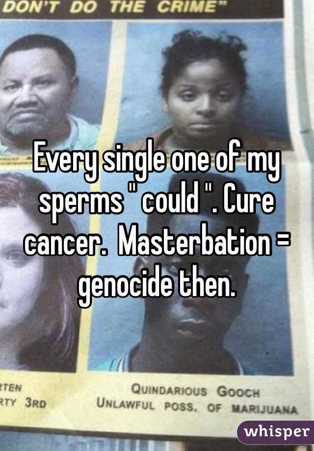 Every single one of my sperms " could ". Cure cancer.  Masterbation = genocide then.