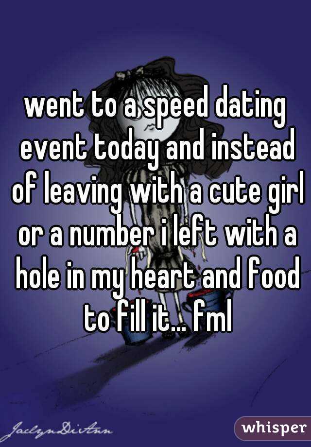 went to a speed dating event today and instead of leaving with a cute girl or a number i left with a hole in my heart and food to fill it... fml