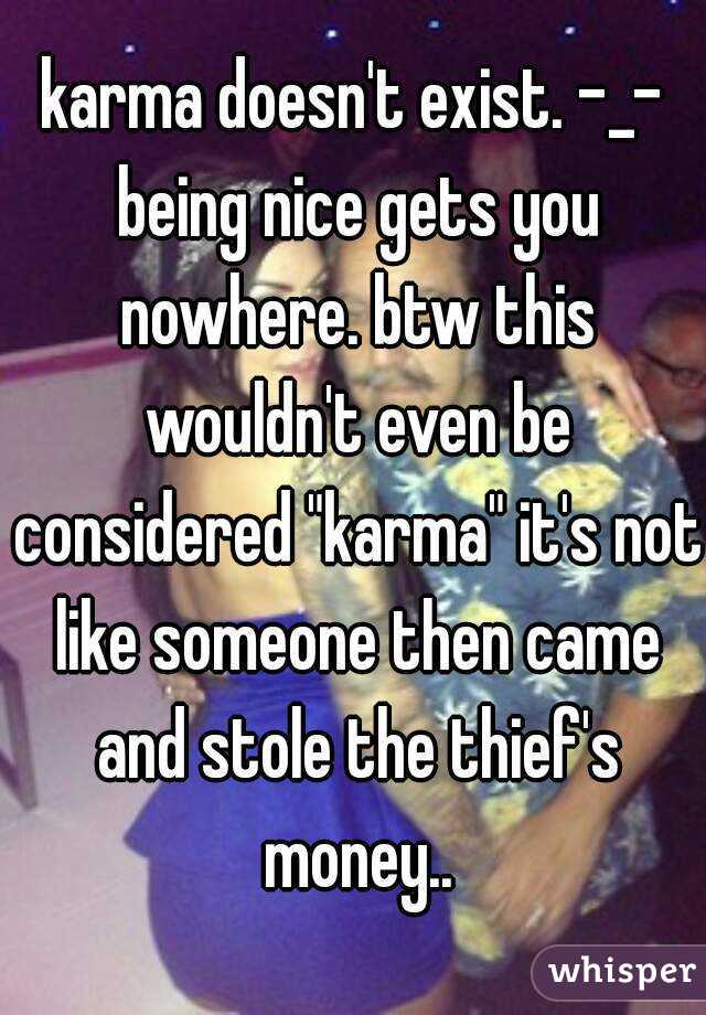 karma doesn't exist. -_- being nice gets you nowhere. btw this wouldn't even be considered "karma" it's not like someone then came and stole the thief's money..