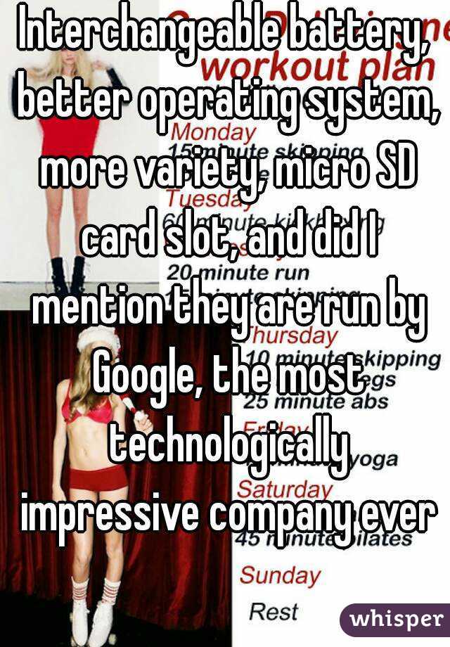 Interchangeable battery, better operating system, more variety, micro SD card slot, and did I mention they are run by Google, the most technologically impressive company ever 