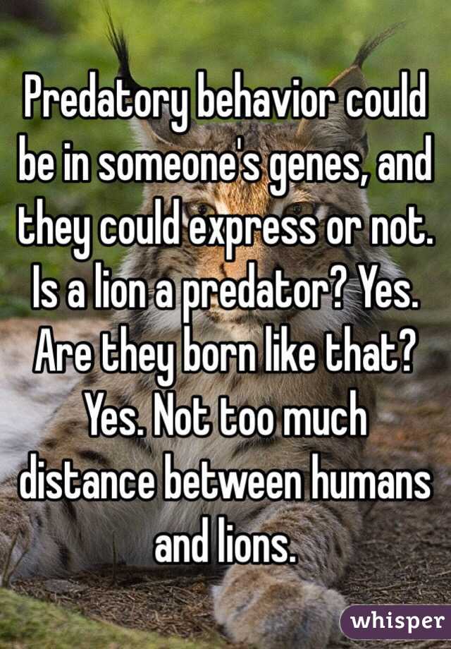 Predatory behavior could be in someone's genes, and they could express or not. Is a lion a predator? Yes. Are they born like that? Yes. Not too much distance between humans and lions. 