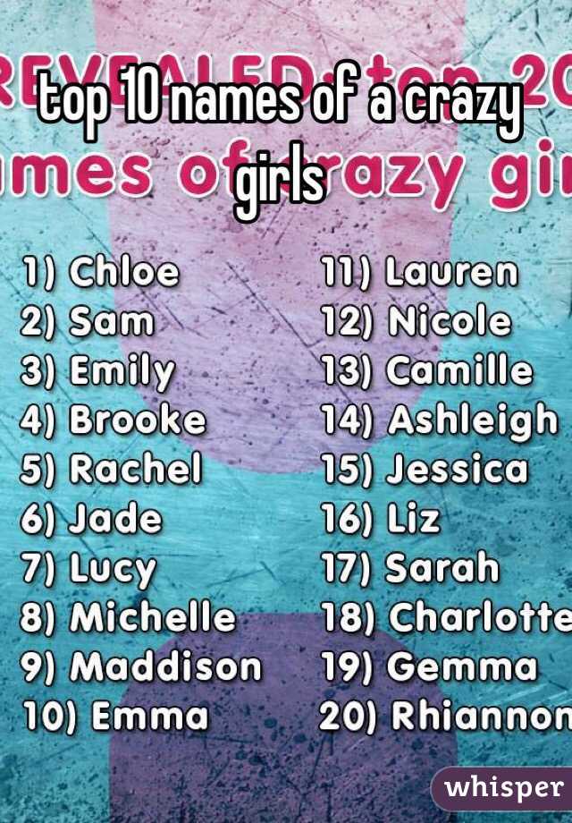 top 10 names of a crazy girls
