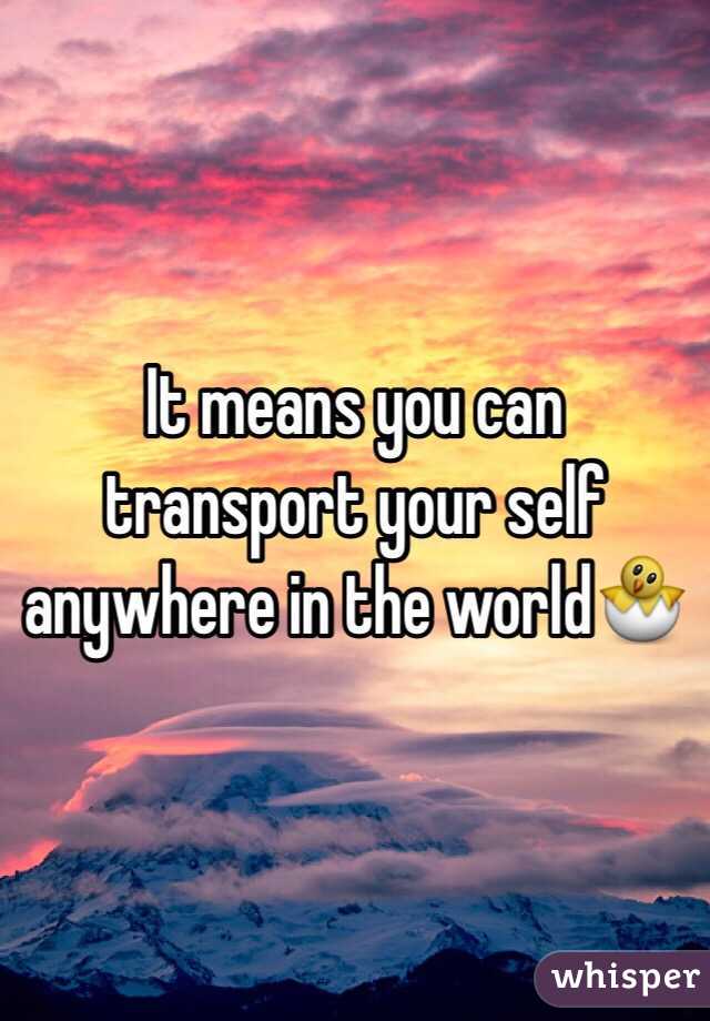 It means you can transport your self anywhere in the world🐣
