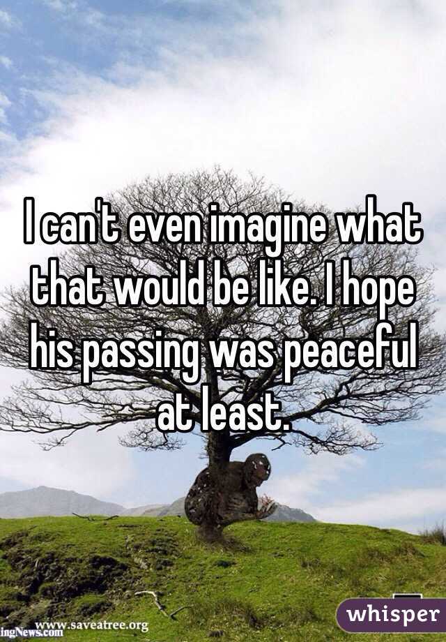 I can't even imagine what that would be like. I hope his passing was peaceful at least.