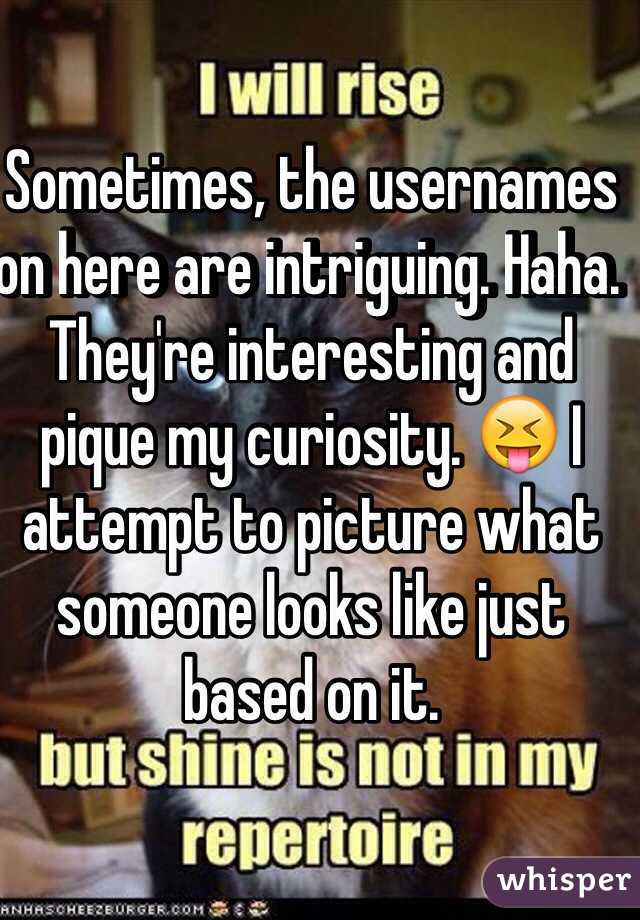 Sometimes, the usernames on here are intriguing. Haha. They're interesting and pique my curiosity. 😝 I attempt to picture what someone looks like just based on it. 