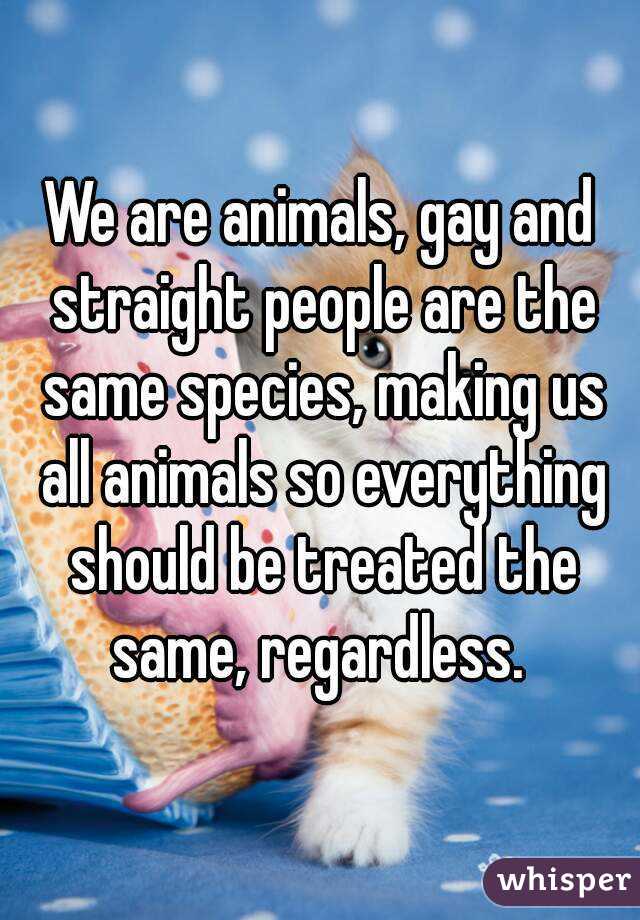 We are animals, gay and straight people are the same species, making us all animals so everything should be treated the same, regardless. 