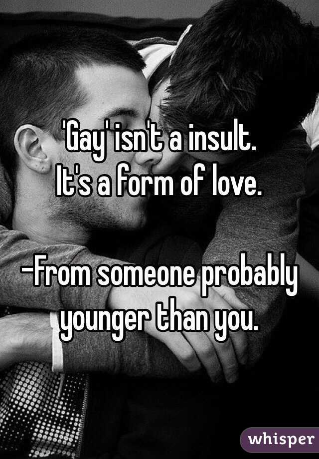 'Gay' isn't a insult.
It's a form of love.

-From someone probably younger than you.