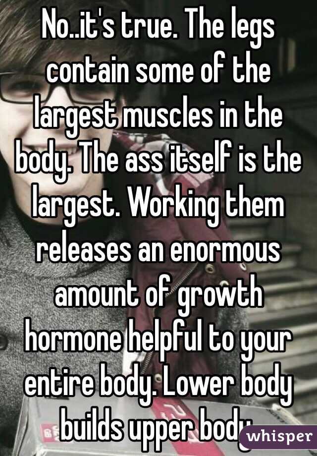 No..it's true. The legs contain some of the largest muscles in the body. The ass itself is the largest. Working them releases an enormous amount of growth hormone helpful to your entire body. Lower body builds upper body. 