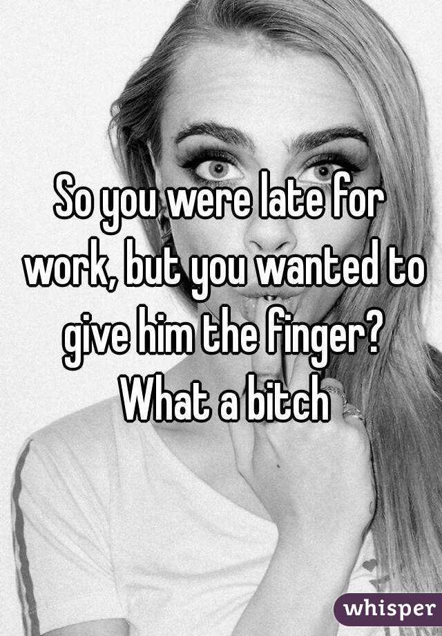So you were late for work, but you wanted to give him the finger? What a bitch