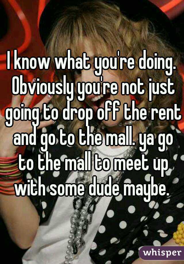 I know what you're doing. Obviously you're not just going to drop off the rent and go to the mall. ya go to the mall to meet up with some dude maybe. 