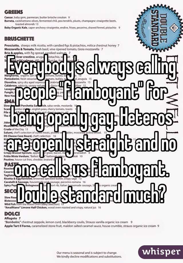 Everybody's always calling people "flamboyant" for being openly gay. Heteros are openly straight and no one calls us flamboyant. Double standard much?