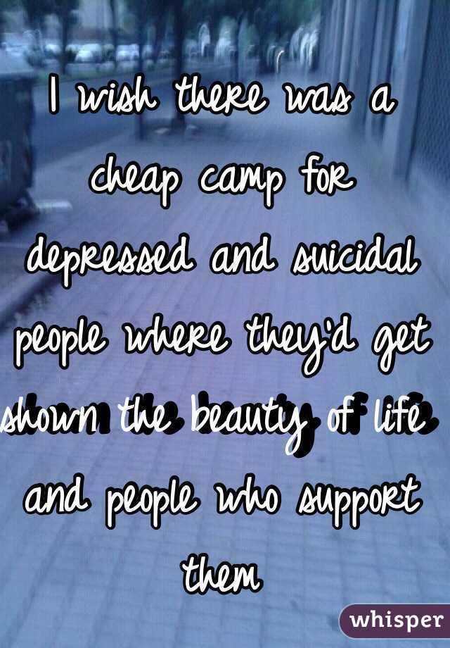 I wish there was a cheap camp for depressed and suicidal people where they'd get shown the beauty of life and people who support them 
