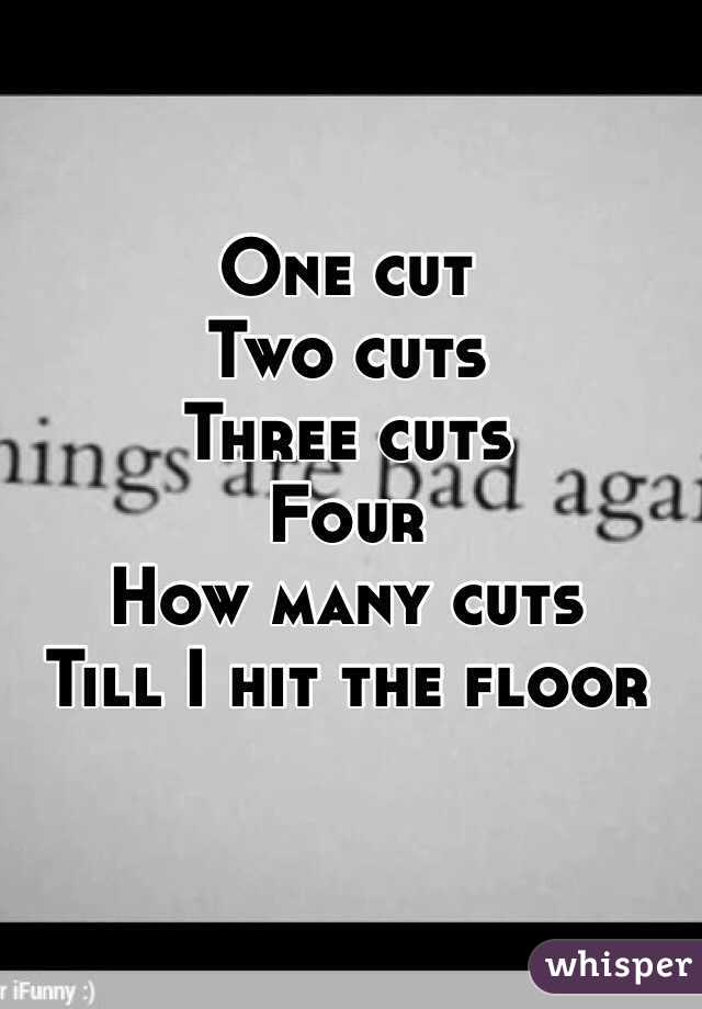 One cut
Two cuts
Three cuts 
Four 
How many cuts 
Till I hit the floor 