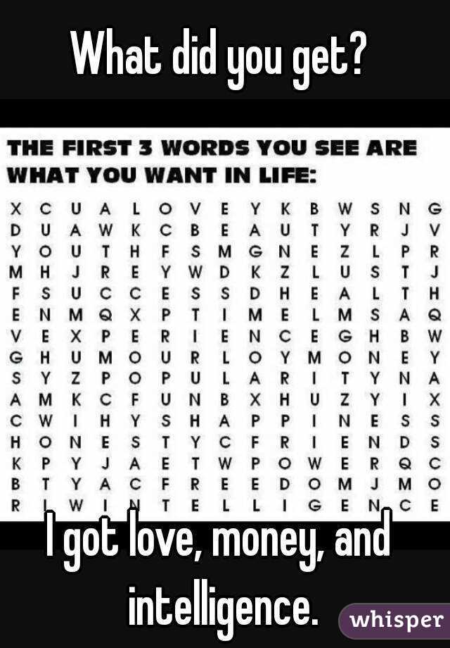 What did you get?






I got love, money, and intelligence.
