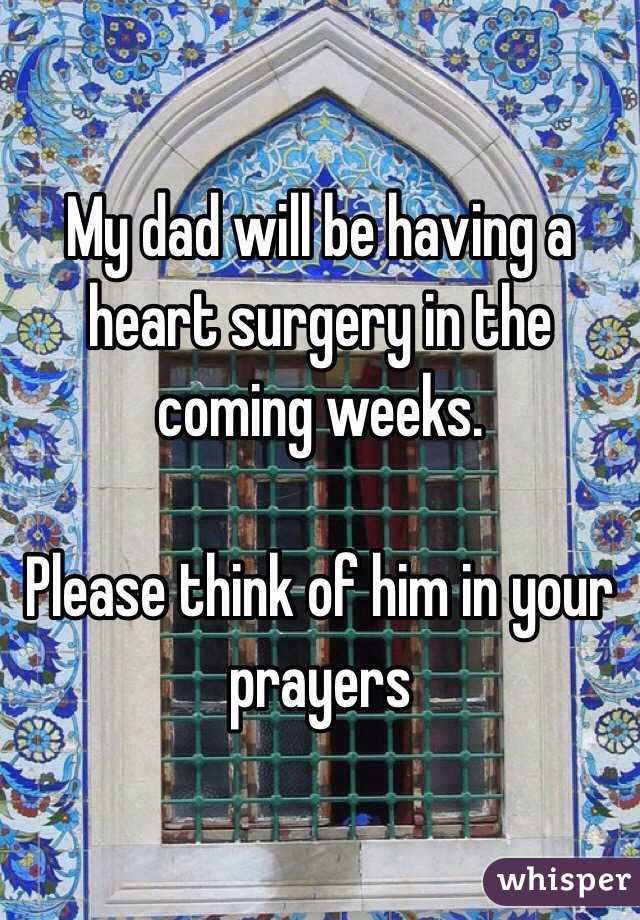 My dad will be having a heart surgery in the coming weeks.

Please think of him in your prayers