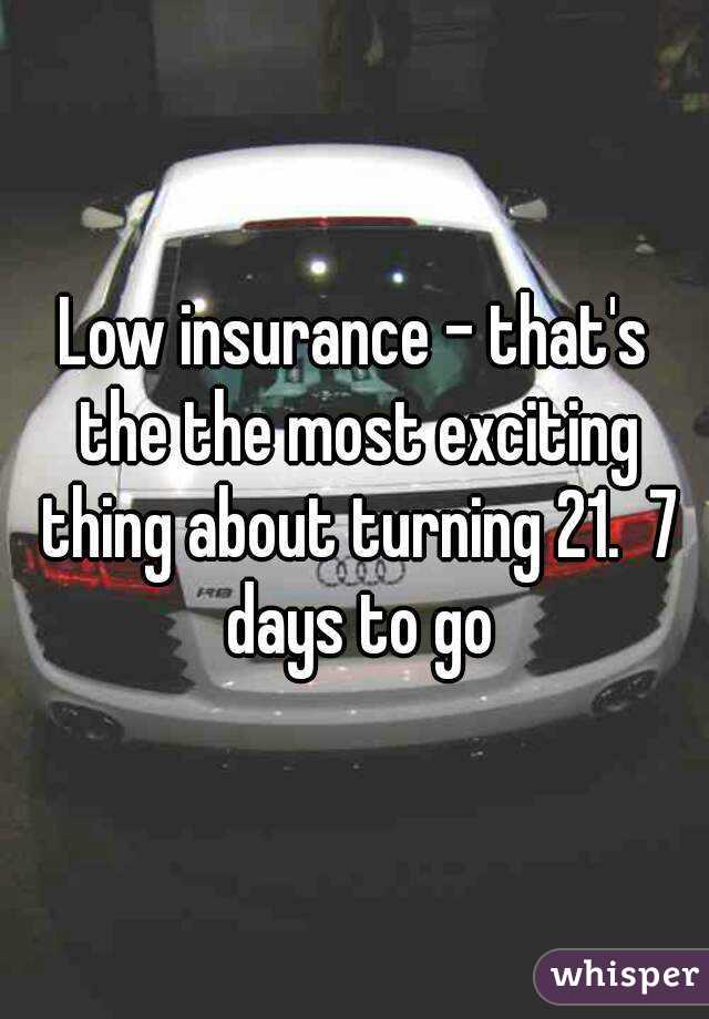 Low insurance - that's the the most exciting thing about turning 21.  7 days to go
