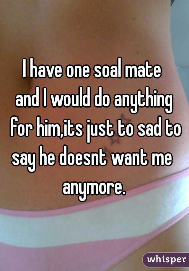 I have one soal mate 
and I would do anything for him,its just to sad to
say he doesnt want me 
anymore.