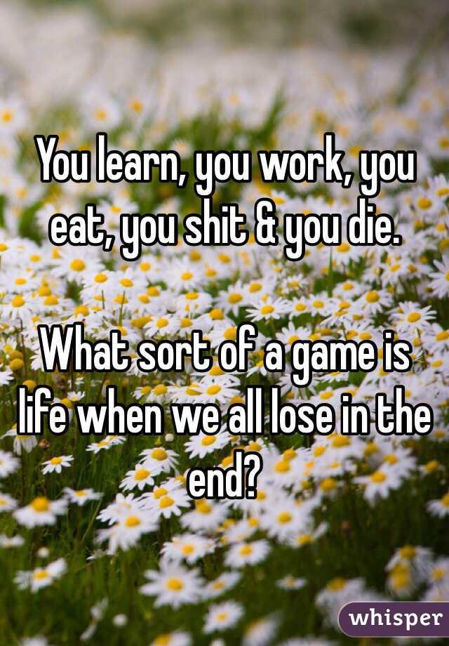 You learn, you work, you eat, you shit & you die.

What sort of a game is life when we all lose in the end?