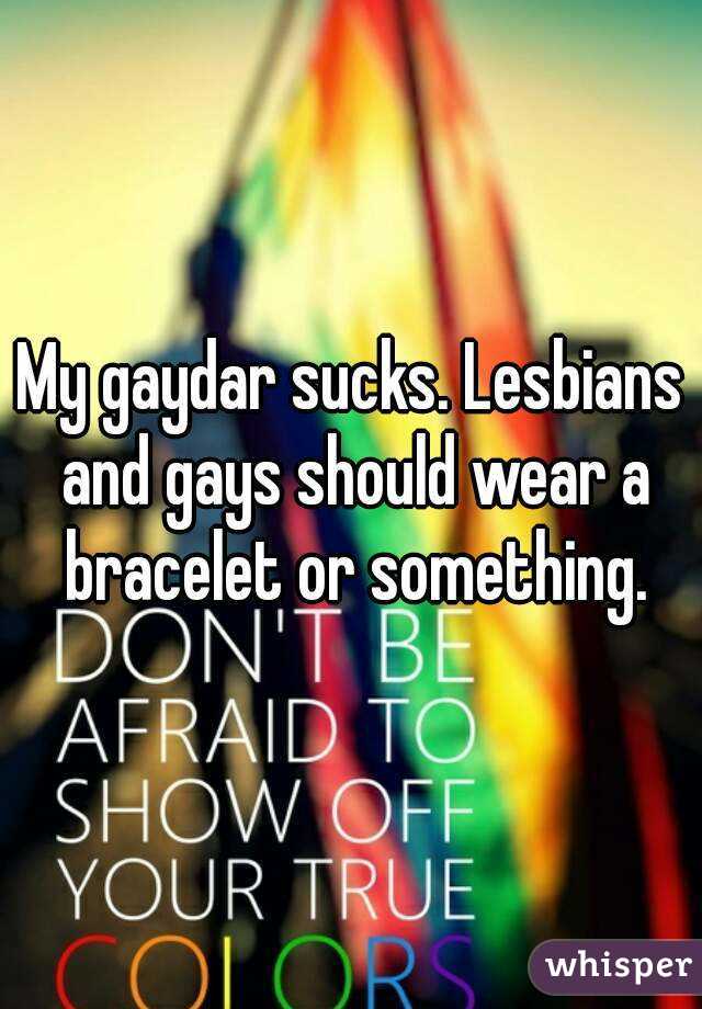 My gaydar sucks. Lesbians and gays should wear a bracelet or something.