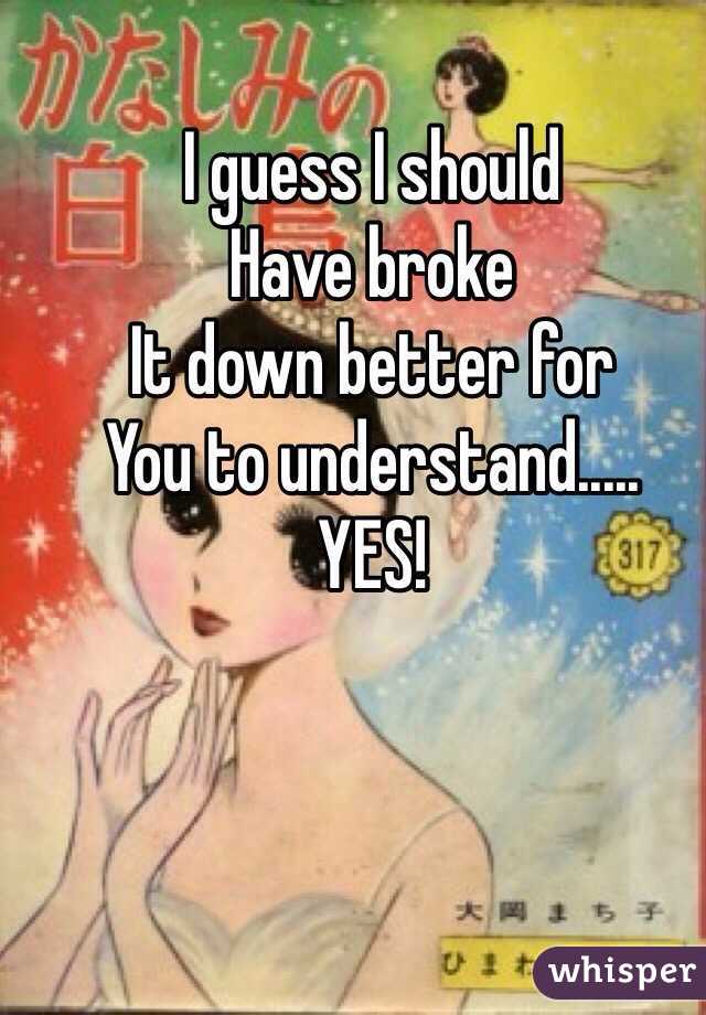 I guess I should 
Have broke
It down better for
You to understand.....
YES!