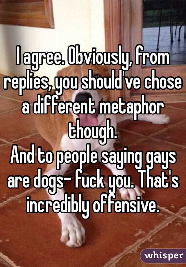 I agree. Obviously, from replies, you should've chose a different metaphor though. 
And to people saying gays are dogs- fuck you. That's incredibly offensive.