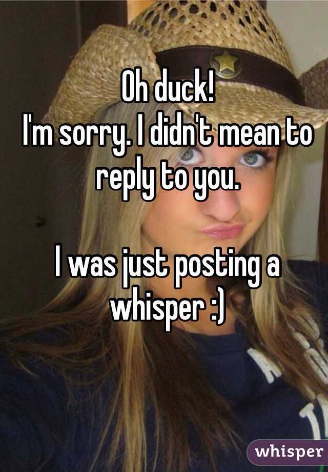 Oh duck!
I'm sorry. I didn't mean to reply to you.

I was just posting a whisper :)