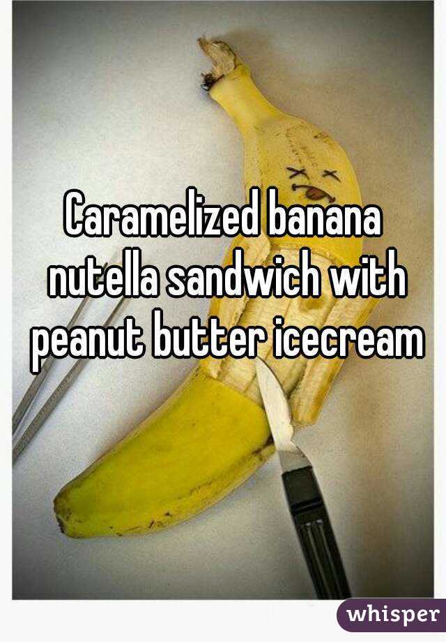 Caramelized banana nutella sandwich with peanut butter icecream