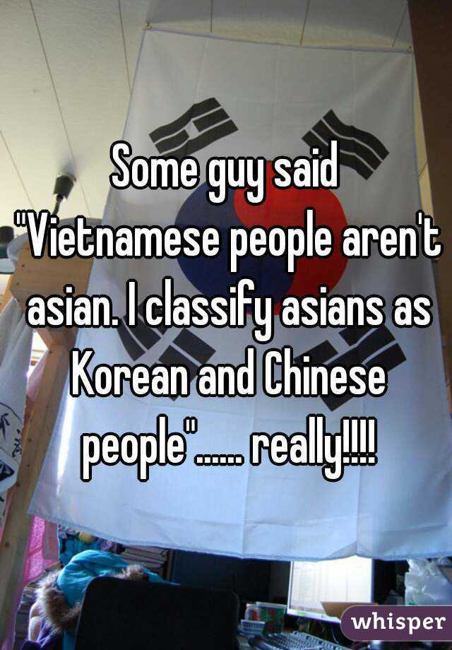Some guy said "Vietnamese people aren't asian. I classify asians as Korean and Chinese people"...... really!!!!
