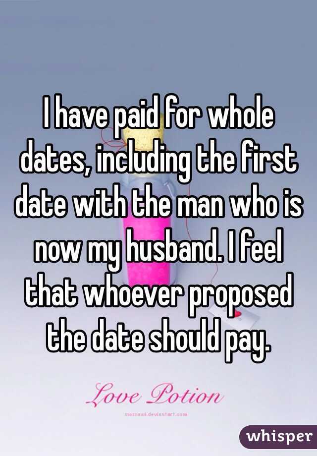 I have paid for whole dates, including the first date with the man who is now my husband. I feel that whoever proposed the date should pay.
