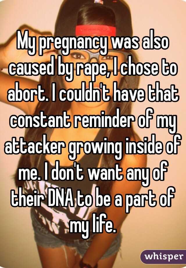 My pregnancy was also caused by rape, I chose to abort. I couldn't have that constant reminder of my attacker growing inside of me. I don't want any of their DNA to be a part of my life. 