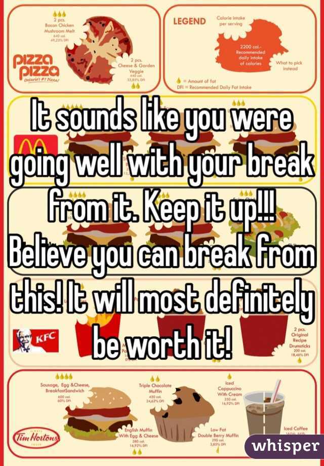 It sounds like you were going well with your break from it. Keep it up!!! Believe you can break from this! It will most definitely be worth it!