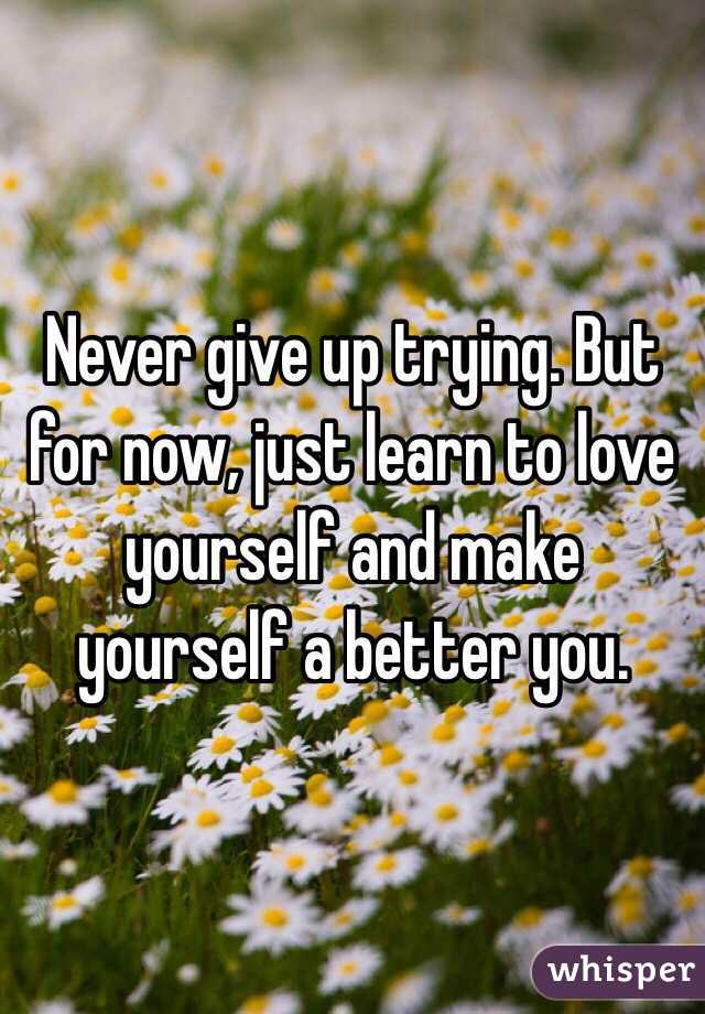 Never give up trying. But for now, just learn to love yourself and make yourself a better you. 