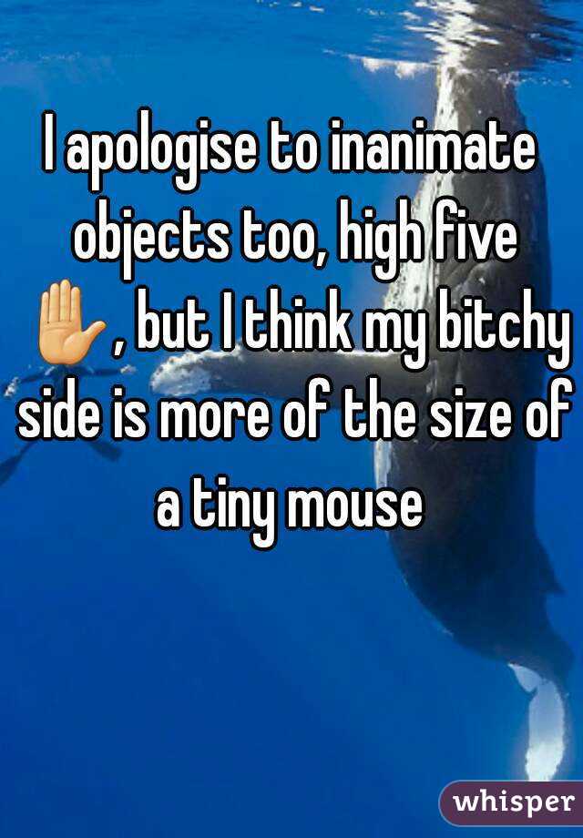I apologise to inanimate objects too, high five ✋, but I think my bitchy side is more of the size of a tiny mouse 