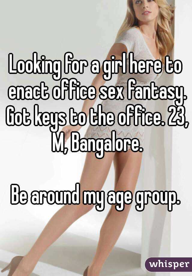 Looking for a girl here to enact office sex fantasy. Got keys to the office. 23, M, Bangalore.

Be around my age group.