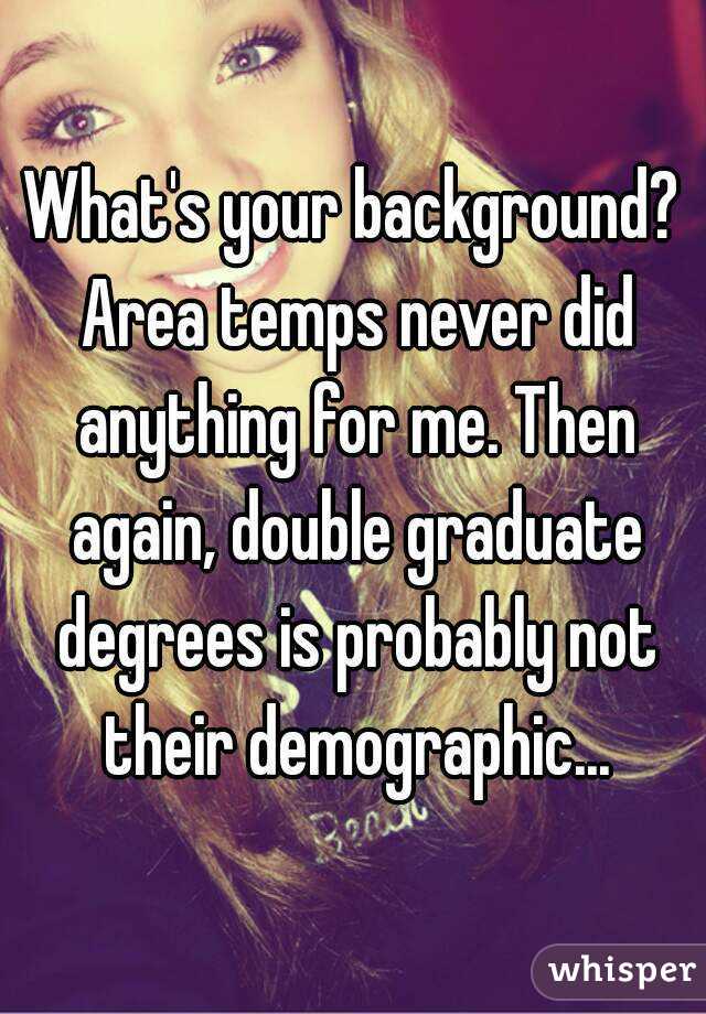 What's your background? Area temps never did anything for me. Then again, double graduate degrees is probably not their demographic...