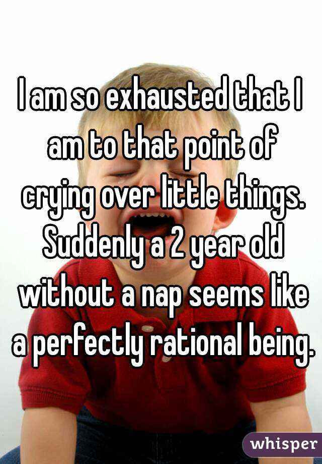I am so exhausted that I am to that point of crying over little things. Suddenly a 2 year old without a nap seems like a perfectly rational being.