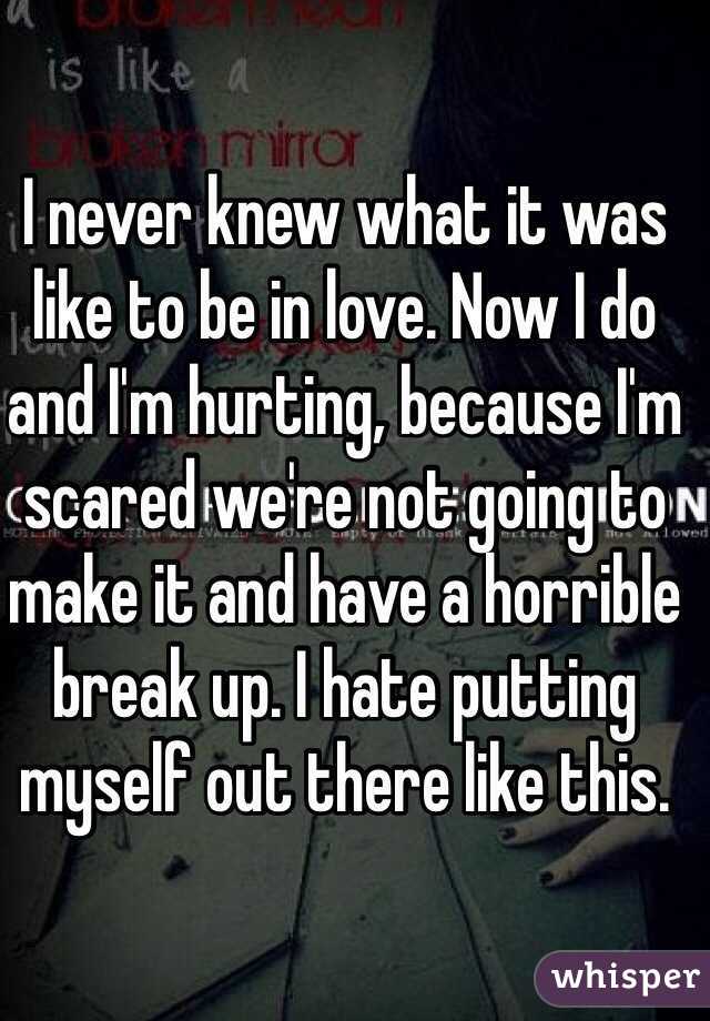 I never knew what it was like to be in love. Now I do and I'm hurting, because I'm scared we're not going to make it and have a horrible break up. I hate putting myself out there like this. 